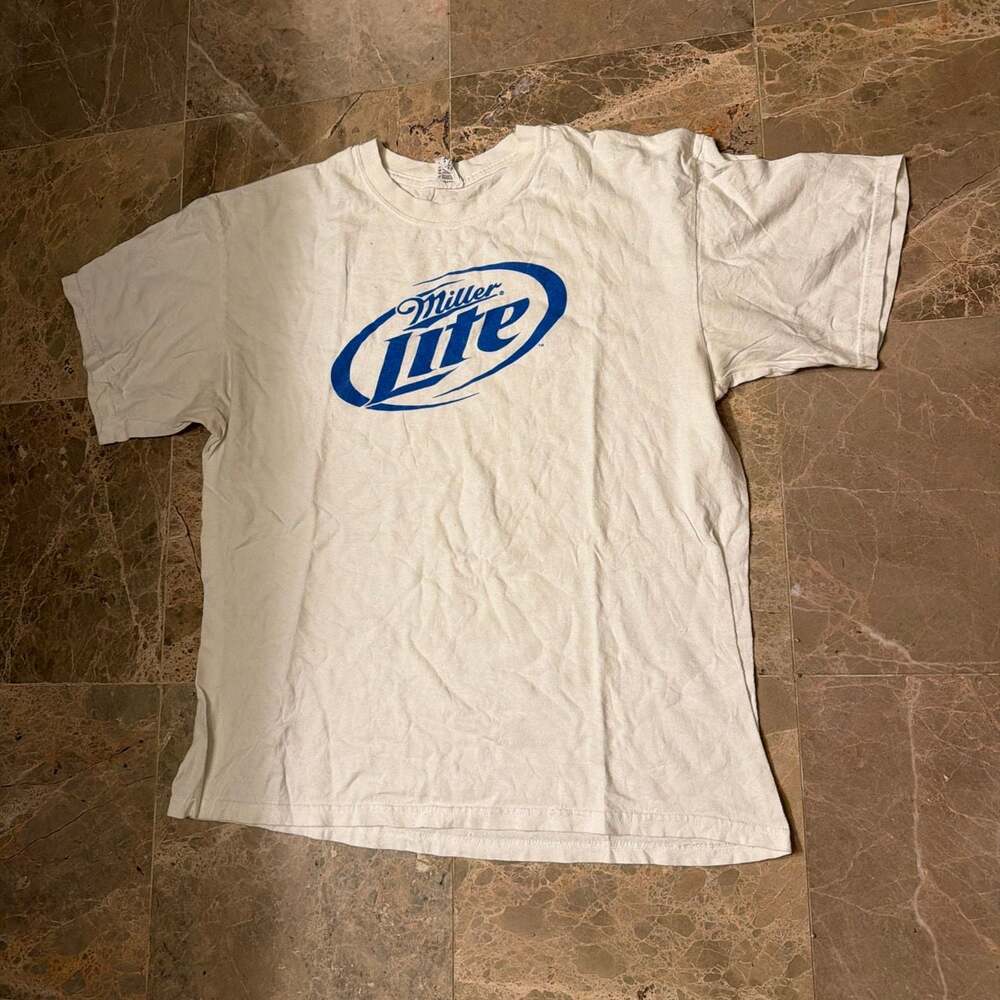 Vintage Miller Lite Graphic T-Shirt White Beer Logo Tee